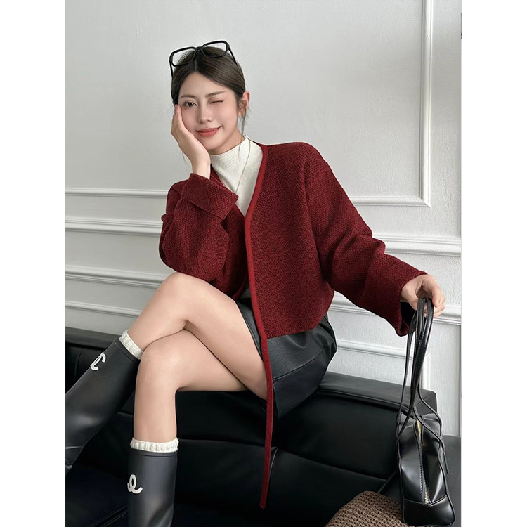 High-Quality Floral Yarn Pocket Cocoon-Shaped Long Cardigan 2025 Spring European and American Long-Sleeve Open-Front Loose Knit Jacket for Women