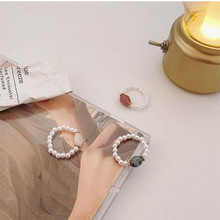 韩国气质复古珍珠戒指手穿弹力线合成石食指戒甜美少女网红戒子