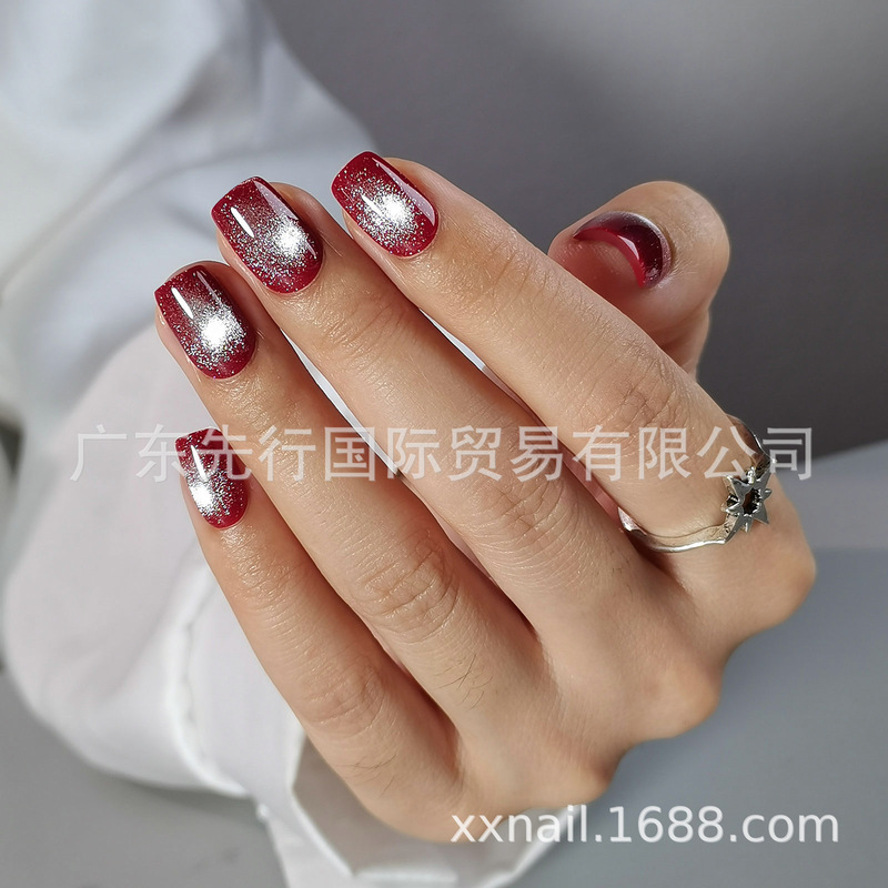 32Pcsnails16Size Gel Soft Nail Finished Handmade Cat Eye French Press Fake Nail Manicure Patch