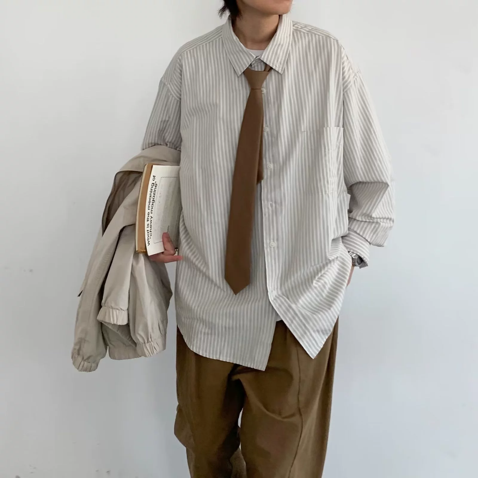 Весенний и осенний японский ретро светлые полоски с длинными рукавами рубашки для мальчиков и девочек