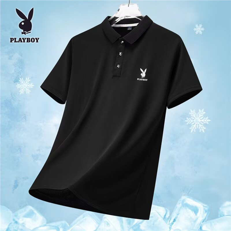 Playboy Ice Silk Short-Sleeved Polo Shirt for Men 2026 Summer New Fashion Brand Loose Casual Lapel Solid Color