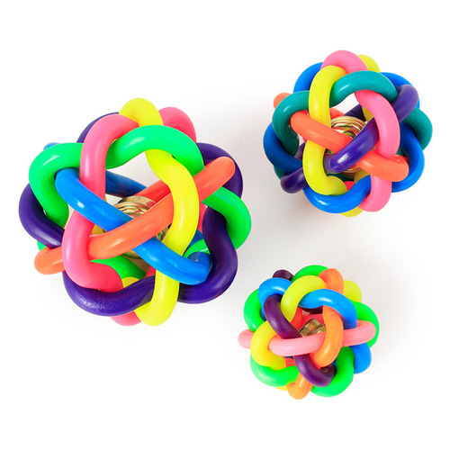Colorful bell ball small rubber woven ball small dog chewing and making noise pet toy ball pet supplies wholesale