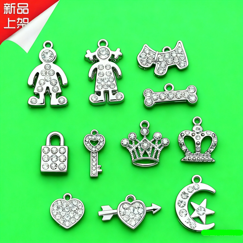 Full Diamond Couple Electroplated Rhinestone Alloy Diamond DIY Handmade Earrings Pendant Accessories Kitten Pendant Pendant