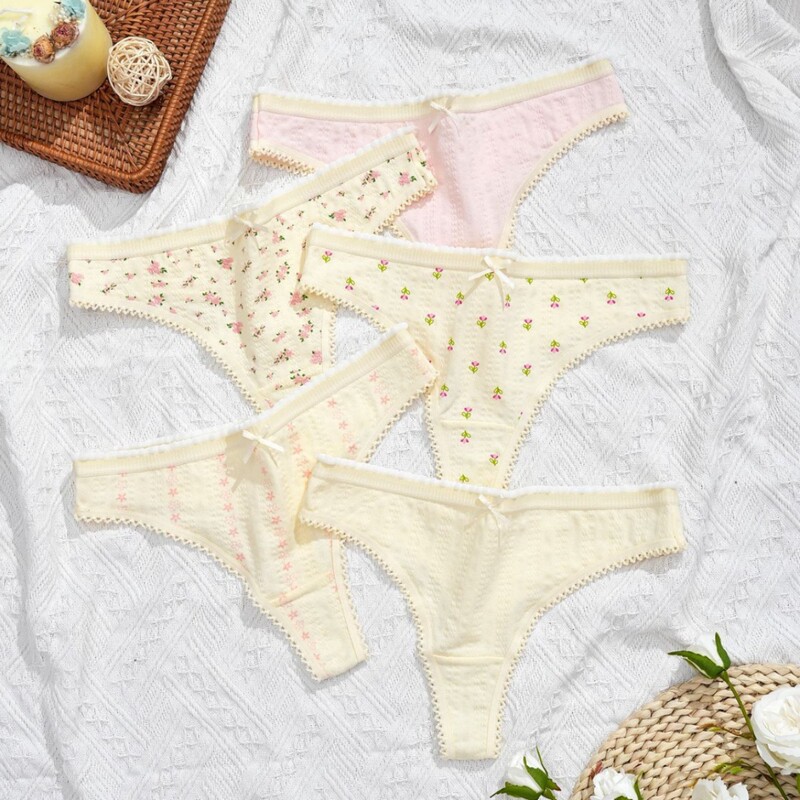 Sweet Girly Skin-Friendly Cotton Thong Small Floral Breathable Sports Yoga Feminine Sexy Buttocks Women's Underwear