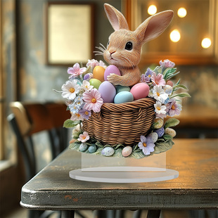 2D Flat Multi-Purpose Bohemian Style Crystal Rabbit Statue-2D Flat Table Decoration, Non
