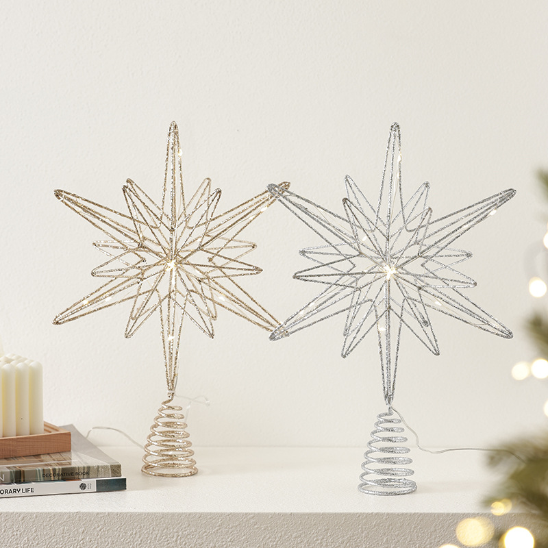 Árbol de Navidad hierro forjado estrella decoración con lámpara brillante estrella de penta de color champán árbol de Navidad decoración colgante