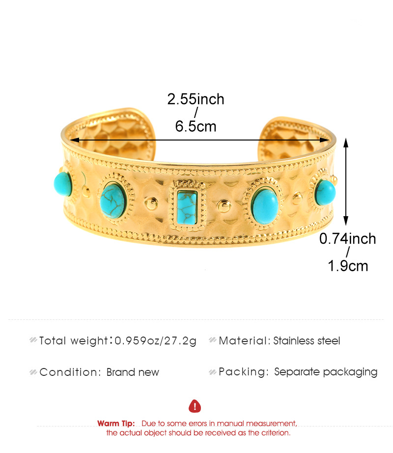 8g Weight Vacuum Plating, PVD Coated Gold Plating Process 18K Real Gold Plated Plating Material December Birthstone Turquoise, Turquoise Inlay Material Rings, Bracelets, Bangle, Earrings Classification Jewelry Set Quantity Vacuum Plating PVD Coated 18K Real Gold Plated Geometric 304 Stainless Steel Elegant Retro Rings Bracelets Bangle