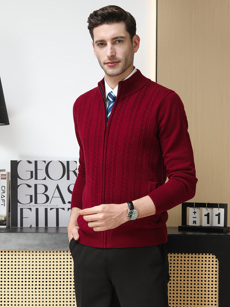 Otoño y invierno suéter de lana sólido con cremallera cardigan chaqueta gruesa calentamiento casual jersey twisted suéter de punto de hombre