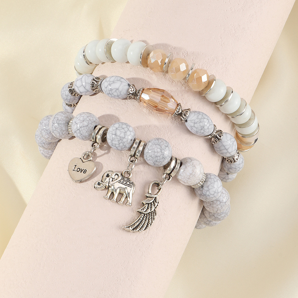 fashion gray natural stone beaded contrast color bracelet set