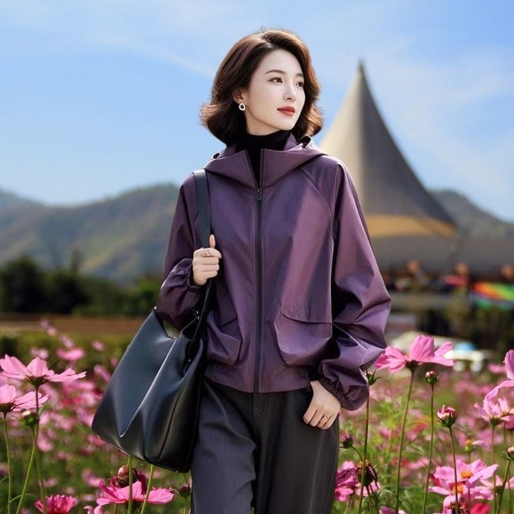 2025流行爆款外套女今年春秋季新款爆款小香风百搭洋气连帽冲锋衣|undefined