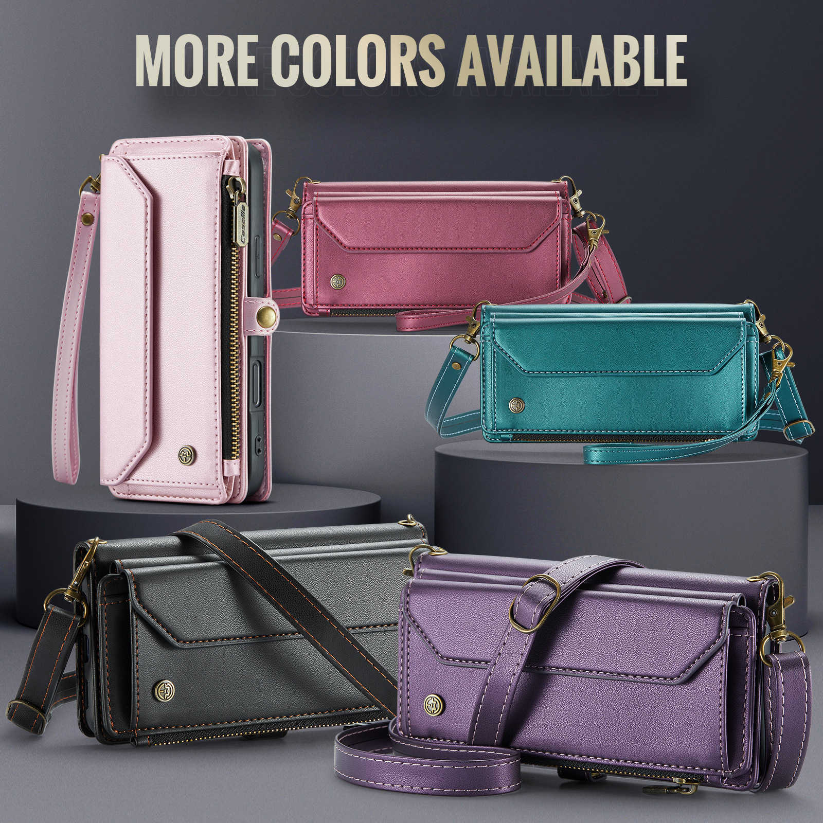 适用iPhone17P多功能插卡拉链包苹果15三星S25U名媛背包斜挎皮套