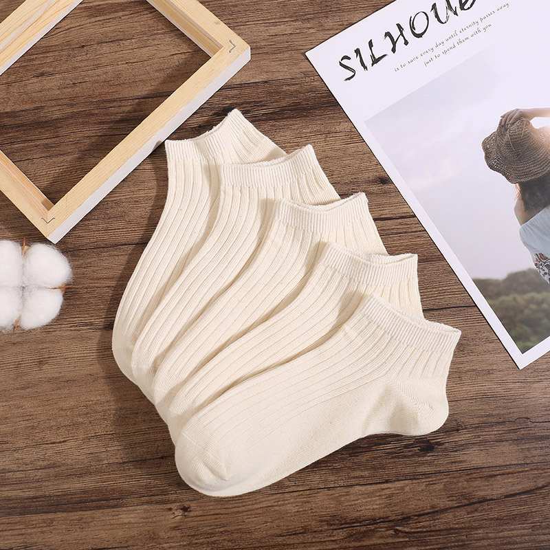 Non-dyed Men's and Women's Boat Socks Primary Color Cotton Socks Summer Thin Short Socks Breathable Sweat Absorbing Double Needle Shallow Mouth Low-side Socks