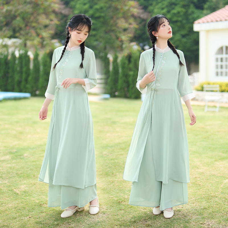 9112 Spot Improved New Chinese Dress Women's Xia Guofeng Zen Suit Fairy Style Vintage Hanfu Tea Nail Art