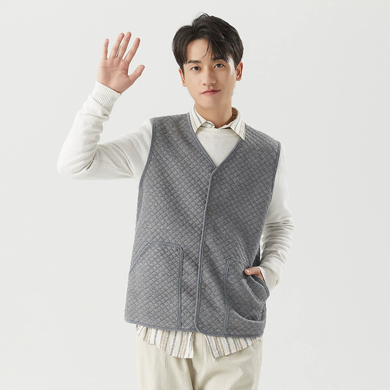 Мужской повседневный легкий теплый трикотажный жилет из хлопка с карманами для молодых студентов, короткий стиль 95365.
