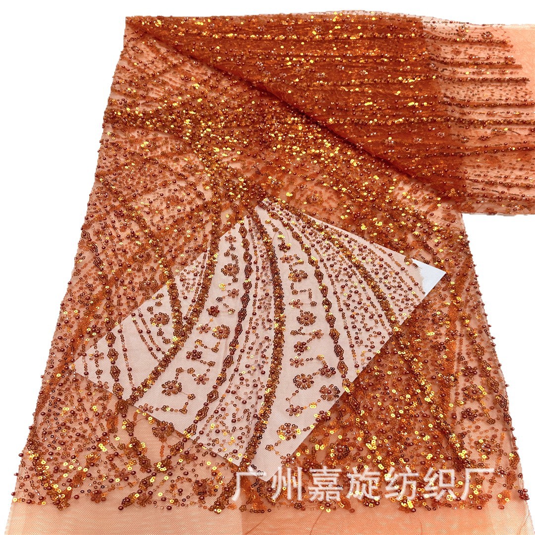 Tela de encaje DIY de alta gama para vestido de novia y vestido de noche, con bordado de malla color rojo vino y adornos de cuentas hechos a mano.