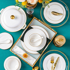 骨瓷碗碟盤子自由組全套禮品批發景德鎮碗盤套裝陶瓷大小碗湯麵碗