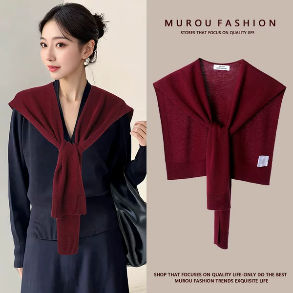 Spring and Autumn Thin Air-conditioned Room Ankora Wine Red Knitted Wool Shawl Women's 2024 New All-match Shoulder Neck