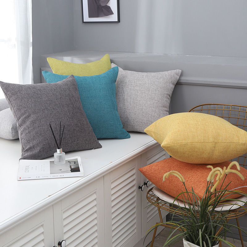✅纯色棉麻抱枕套床头软包靠垫办公室靠枕腰枕靠背套沙发抱枕套批