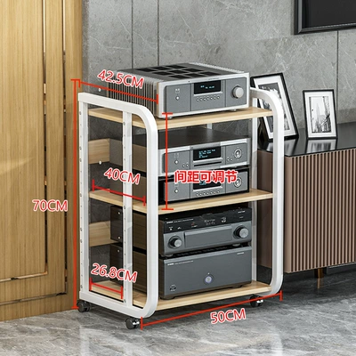 Amplifier equipment cabinet adjustable spacing multi-layer gallbladder machine bracket HIFI Home Theater Speaker Audio Foot Shelf (Electric car big tripod) - 3-layer-a-white-rack-light-walnut-board