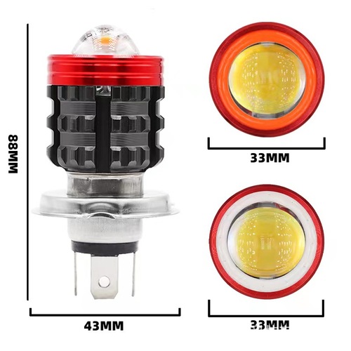 厂家新款双色小钢炮led射灯带闪摩托车LED大灯红蓝光圈天使眼车灯