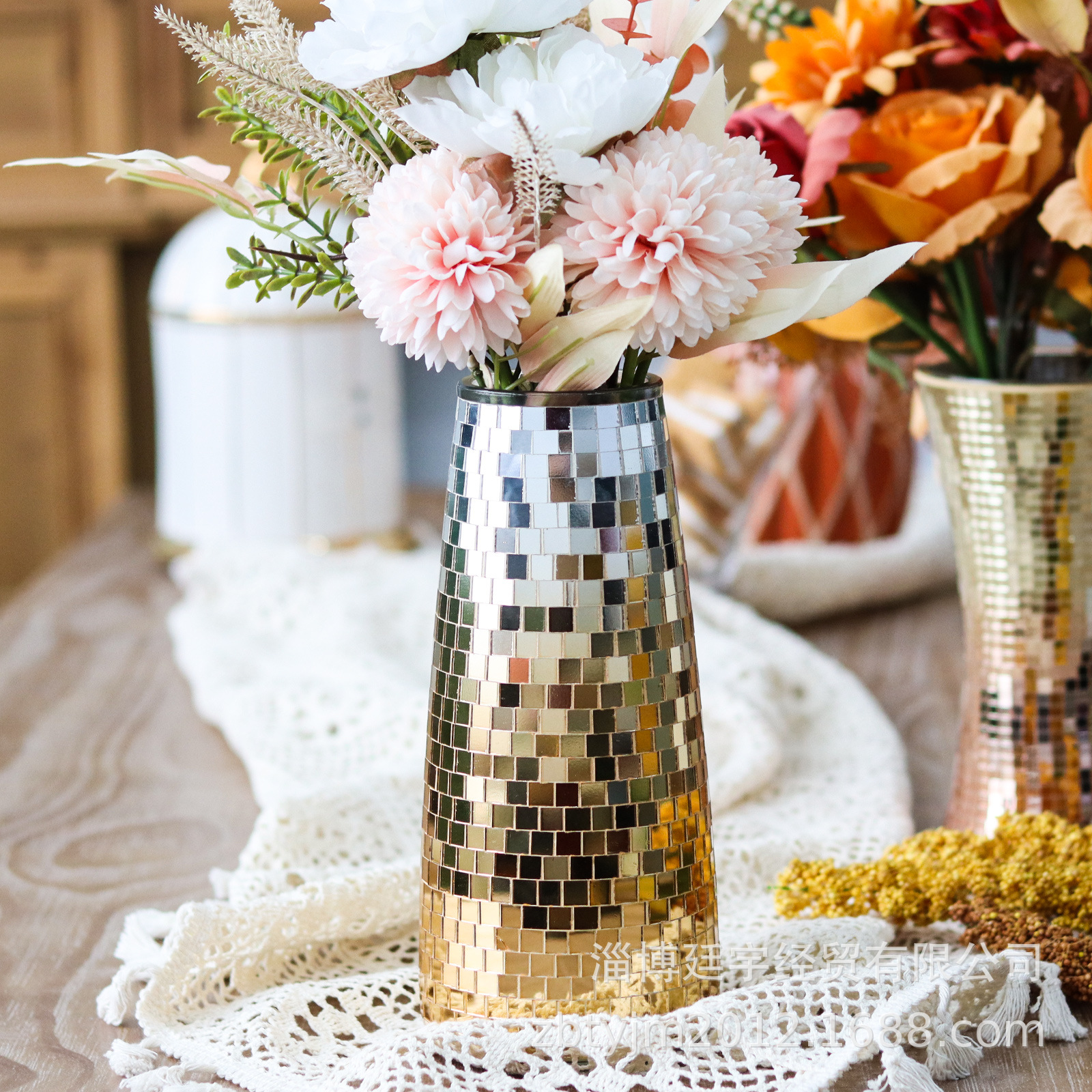 Christmas Disco Vase Handmade Mosaic Custom Glass Hydroponic Home Dining Table Entrance Wedding Decoration