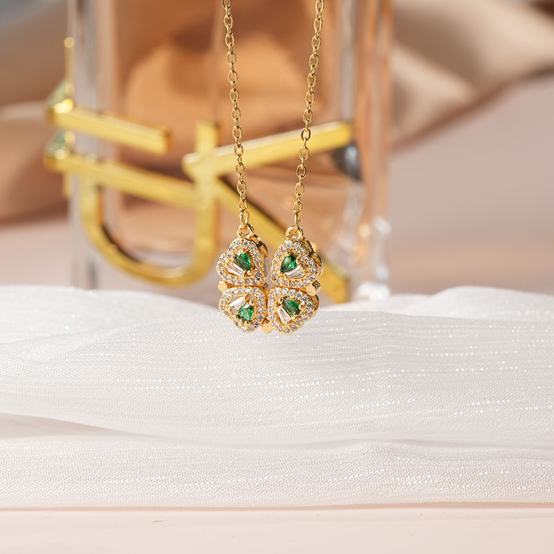 项链女 日韩风新款百变四叶花项链一款多戴爱心开合小众锁骨链女