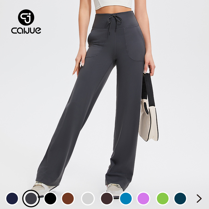 Chaijue Drapey Sports Pants for Women, Wide-Leg Leica High-Waisted Outdoor Casual Pants, Brushed High-Elasticity Fitness Yoga Pants
