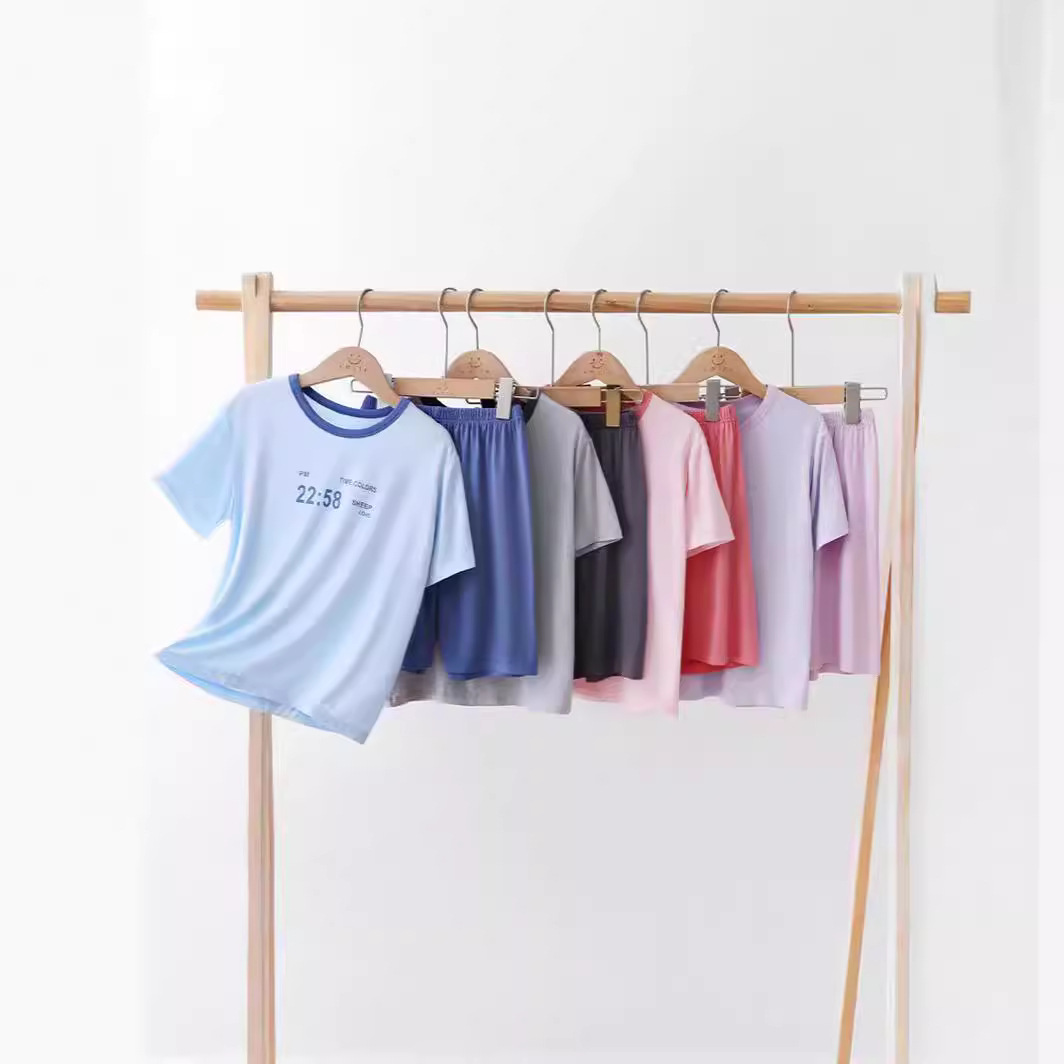 24 Summer Parent-Child Children's Short-Sleeve Set Ice Feel Draping Modal T-Shirt Shorts Home Air Conditioning for Boys and Girls