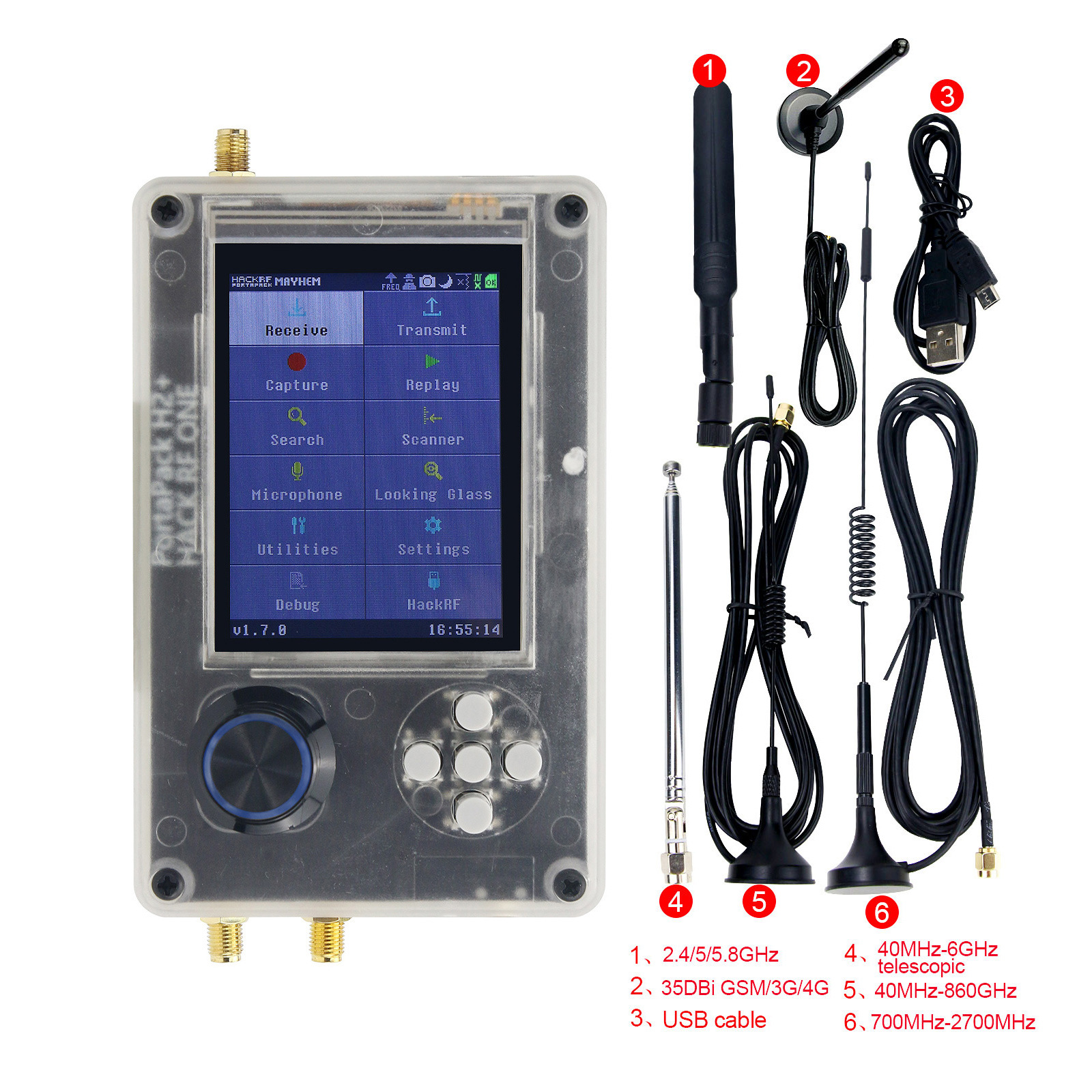 跨境 hackrf one R9+3.2 Inch portapack H2无线电接收机组装套件