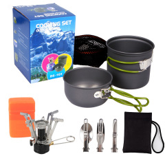 Self-Select Pot Set Combination Portable Outdoor Picnic 1-2 Person Pot Set DS-101 Mini Stove Three-Piece Cookware Set