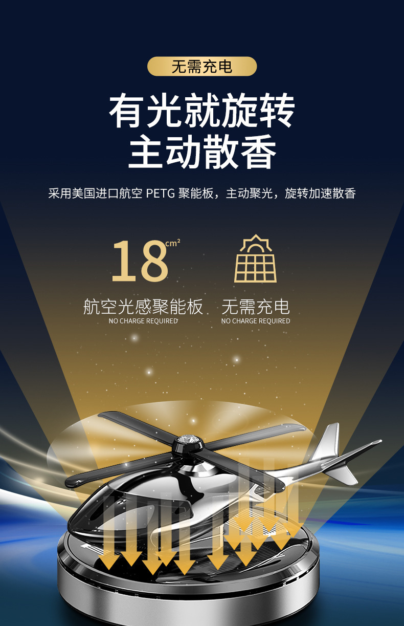 2026 War Eagle Car Perfume Solar-Powered Rotating Helicopter Aromatherapy Ornament Alloy Material Interior Decoration