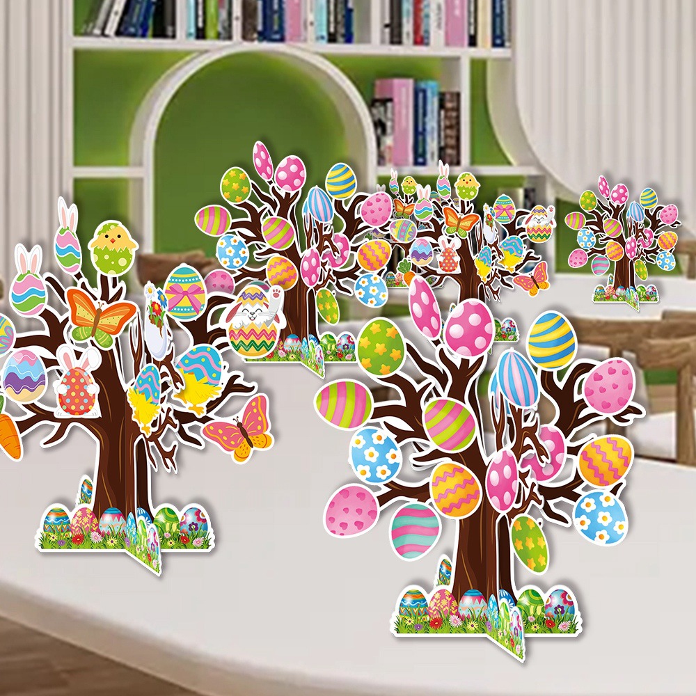 Nuevos huevos de Pascua decoraciones tridimensionales árboles decorativos conejos DIY pegatinas Decoración del día del conejo de Pascua