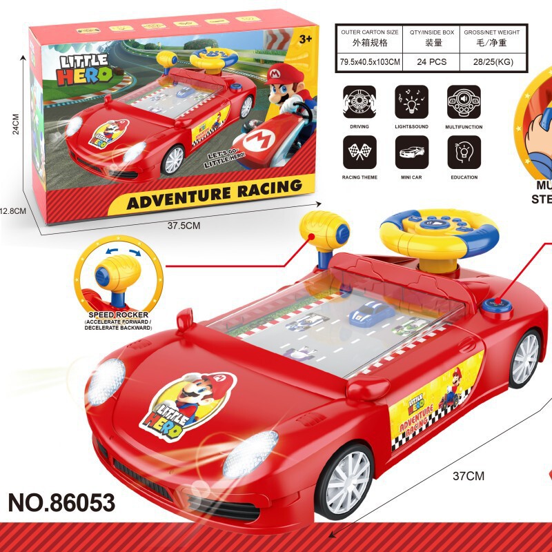 New Mario Racing Car Break-through Adventure Car Simulation Driving Steering Wheel Game Game Machine Anime Mario Toys
