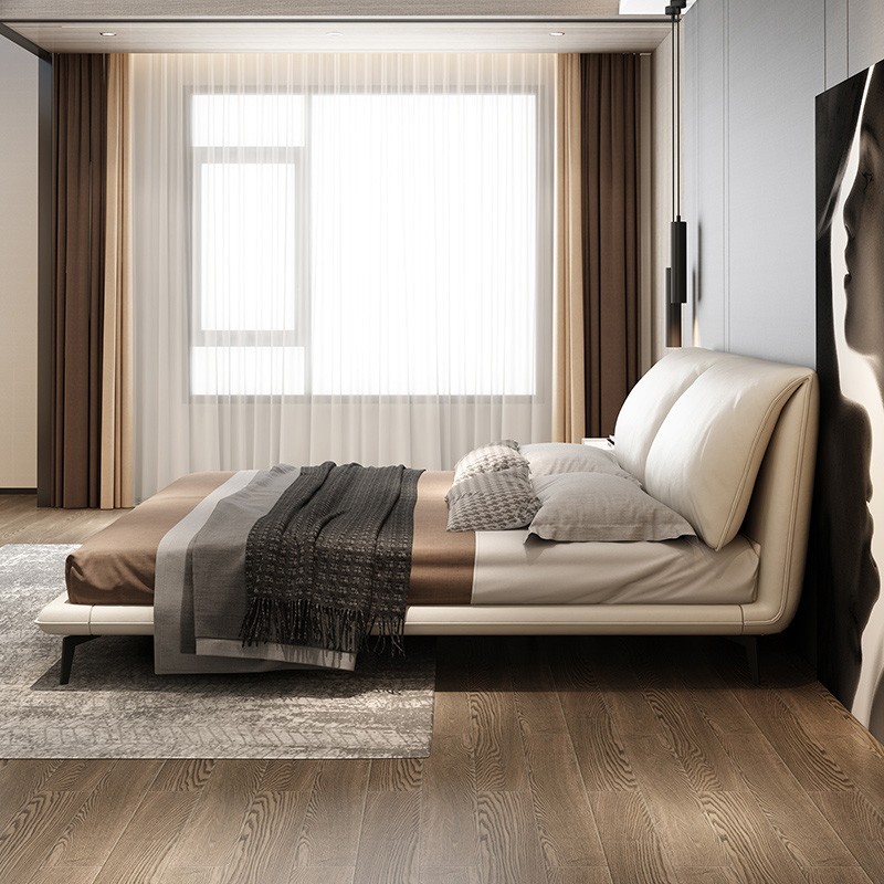 Suspensión cama de cuero genuino italiano minimalista Baxter elefante oreja cama dormitorio principal Luz de lujo moderno simple Internet celebridad cama doble