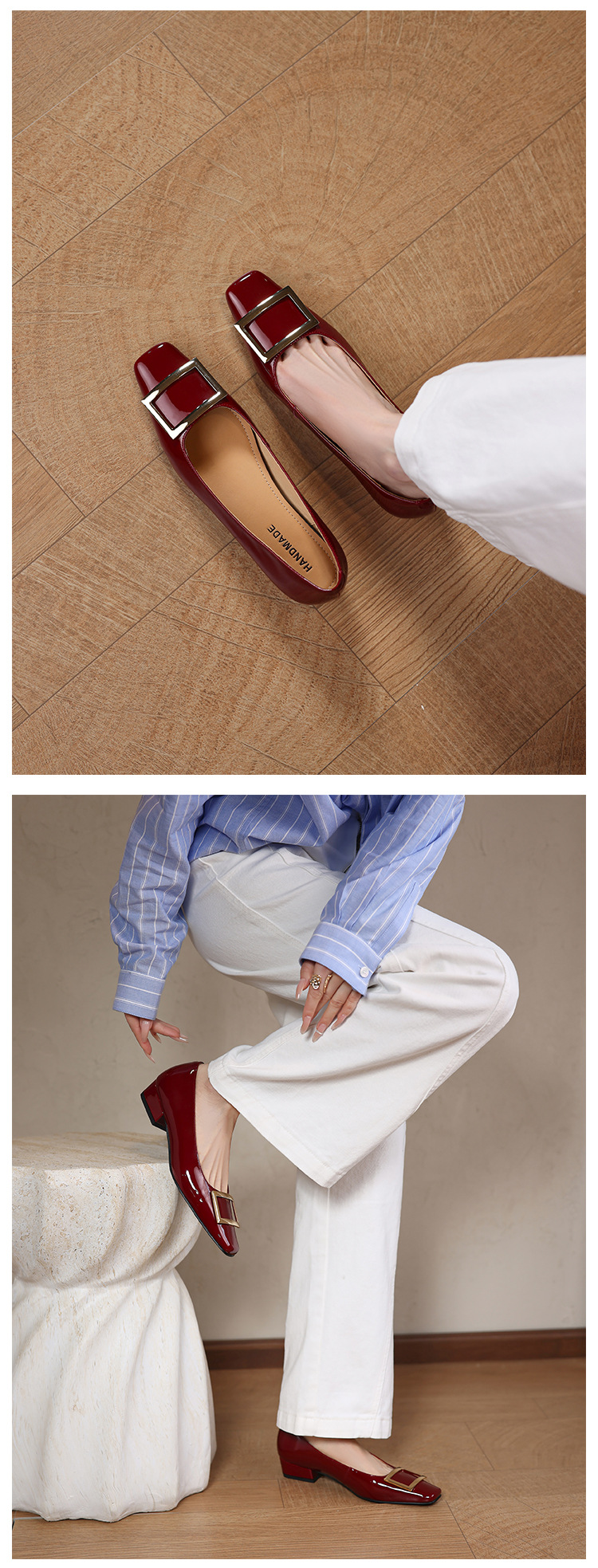 Giày cao gót nữ mũi vuông gót vuông 3 cm, cổ nông, form rộng size lớn 33–41 — đen chi tiết 10