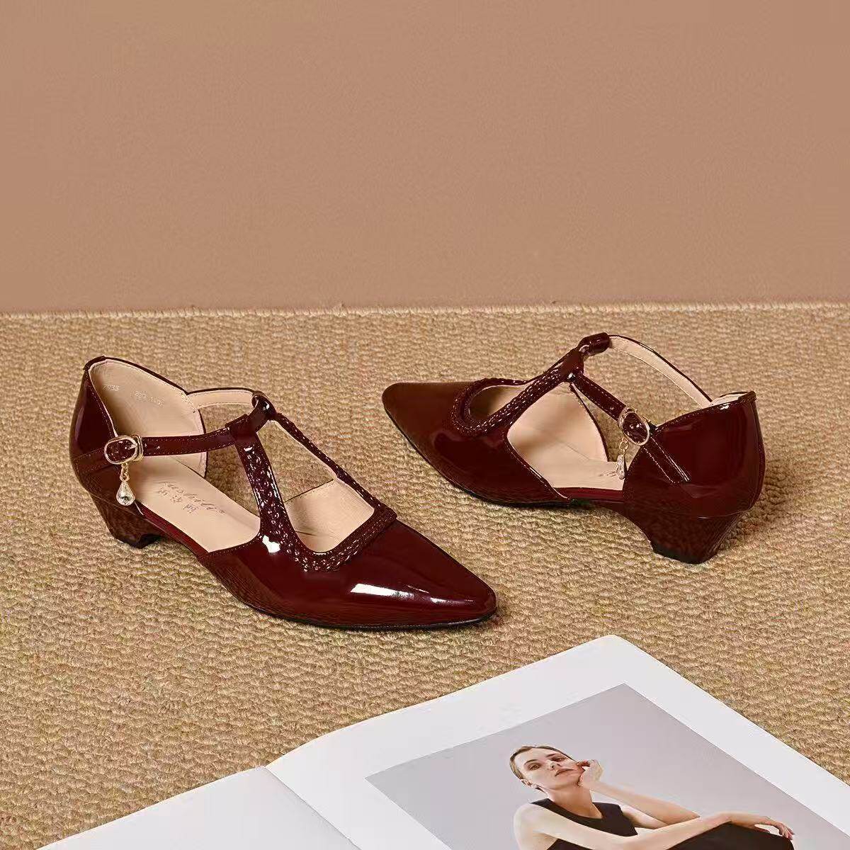 Sandal nữ mũi nhọn gót thấp da thật đế mềm hở mũi — màu be chi tiết 8