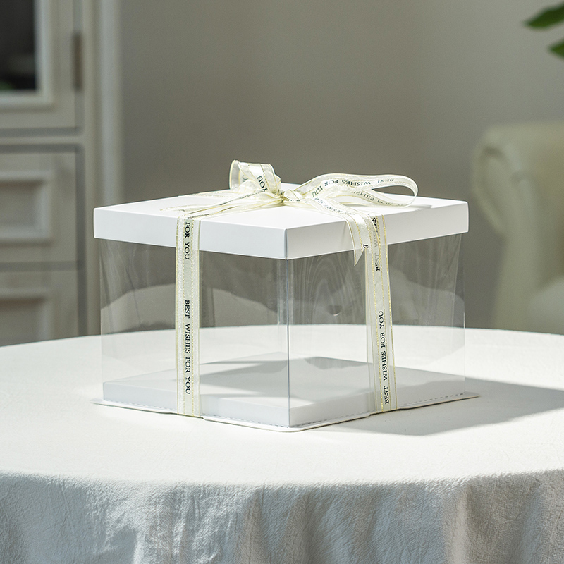 Caja de pastel de cumpleaños transparente 4 pulgadas 6 pulgadas 8 pulgadas 10 pulgadas 12 caja de horneado de globos rojos de doble altura