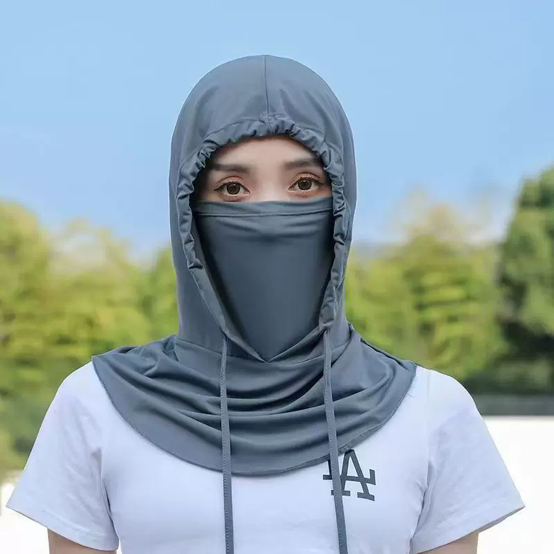 防晒面罩女夏季防紫外线遮全脸冰丝透气头巾护颈面纱骑行帽子围脖