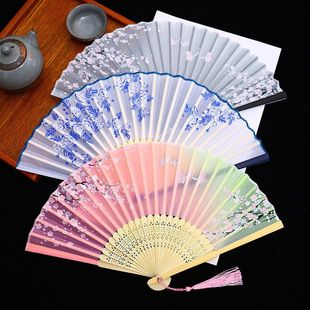 Ancient Style Folding Fan for Girls, Chinese Style Dance Fan for Students, Children's Hanfu Portable Folding Summer Fan