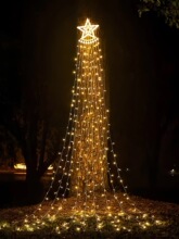 新款太阳能五角星瀑布灯流水小彩灯灯串挂树灯圣诞节庭院户外装饰