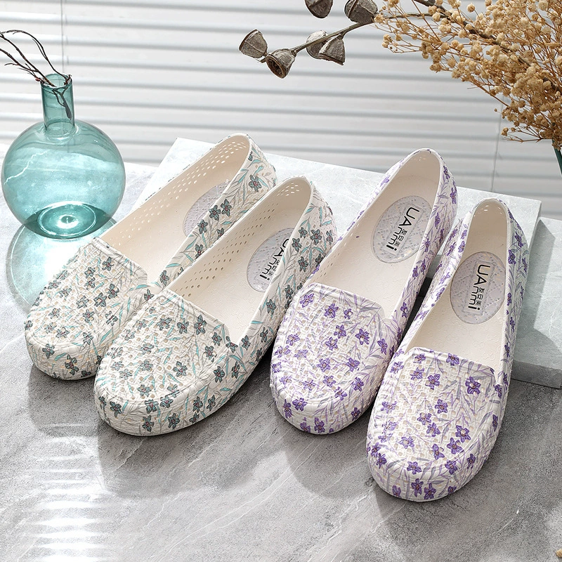 Сандалии, женские летние повседневные Нескользящие туфли для медсестер на плоской подошве с принтом, обувь для вождения на мягкой подошве для беременных и мам, пляжная обувь