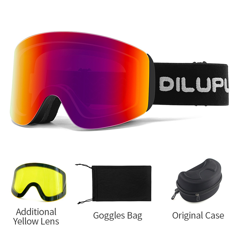 Lunettes de ski antibuée double couche avec lunettes cylindriques magnétiques pour équipement de ski de sport de snowboard pour adultes_voghion.com