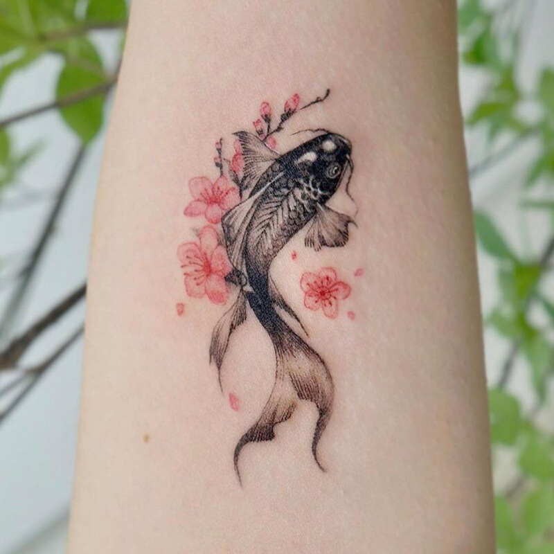 Chinese Style Ins Koi Half Arm Tattoo Sticker Waterproof Men and Women Long-Lasting Ankle Ankle Arm Non-Permanent Flower Arm