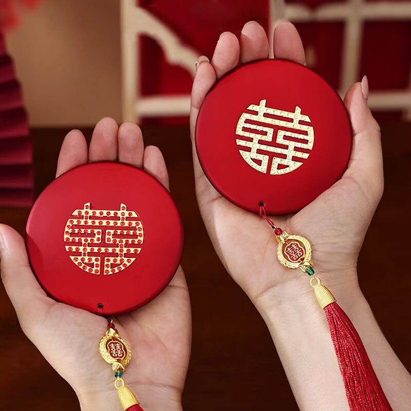 Suministros para bodas, espejo rojo, espejo de mesa para boda, espejo portátil para maquillaje, espejo de una sola cara de estilo chino