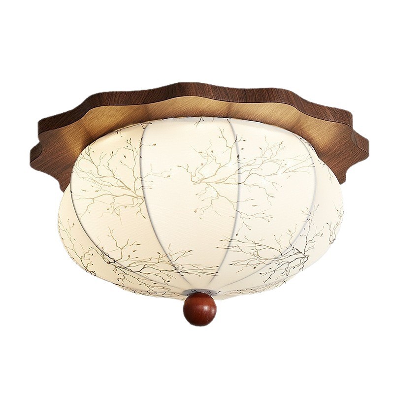 Lámpara de dormitorio de estudio de tela de impresión de estilo medio francés, lámpara de techo de habitación de dormitorio principal de color nogal retro cálido