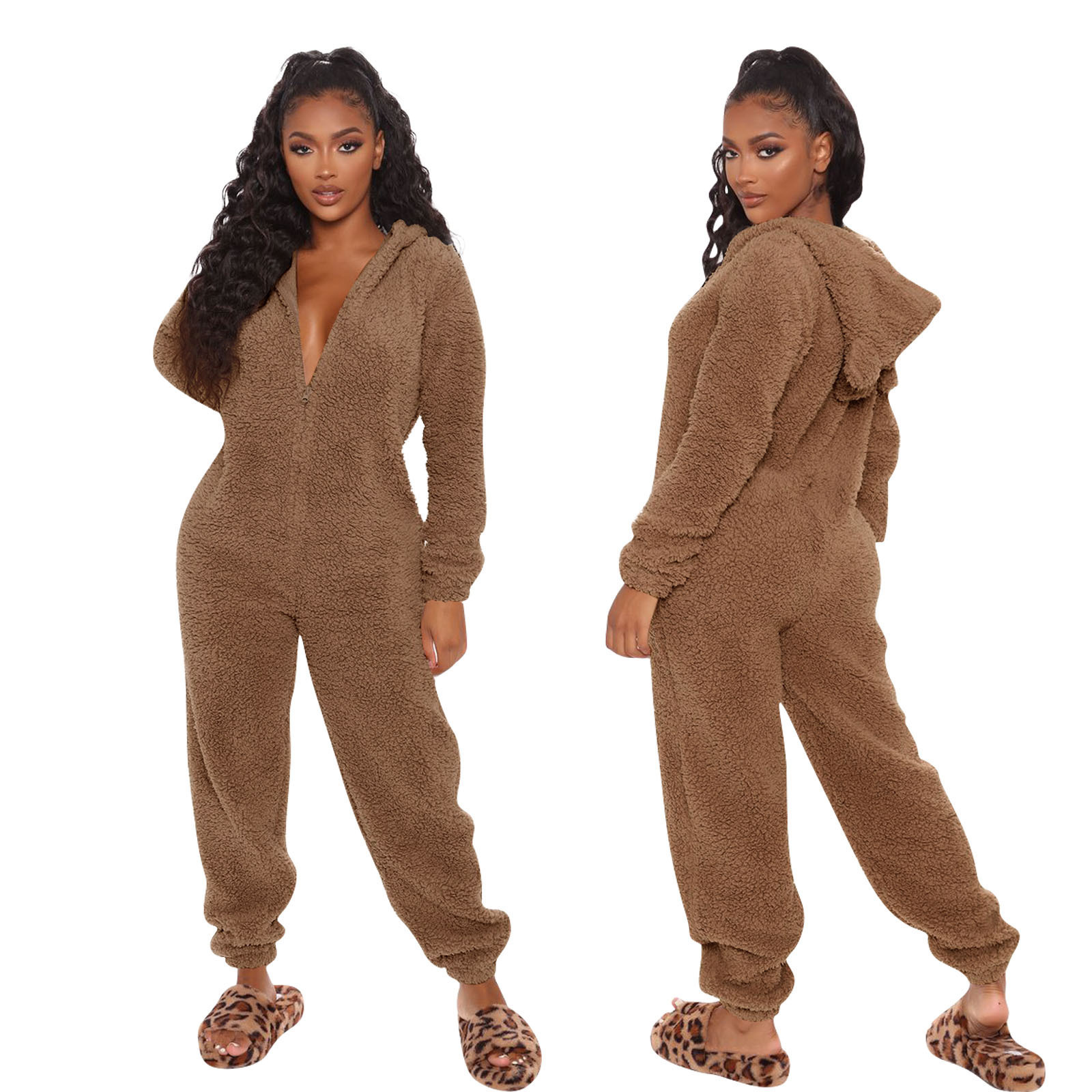 Casual Solid Color Pajama Sets Polyester Zipper Patchwork Pants Sets Lingerie & Pajamas display picture 4