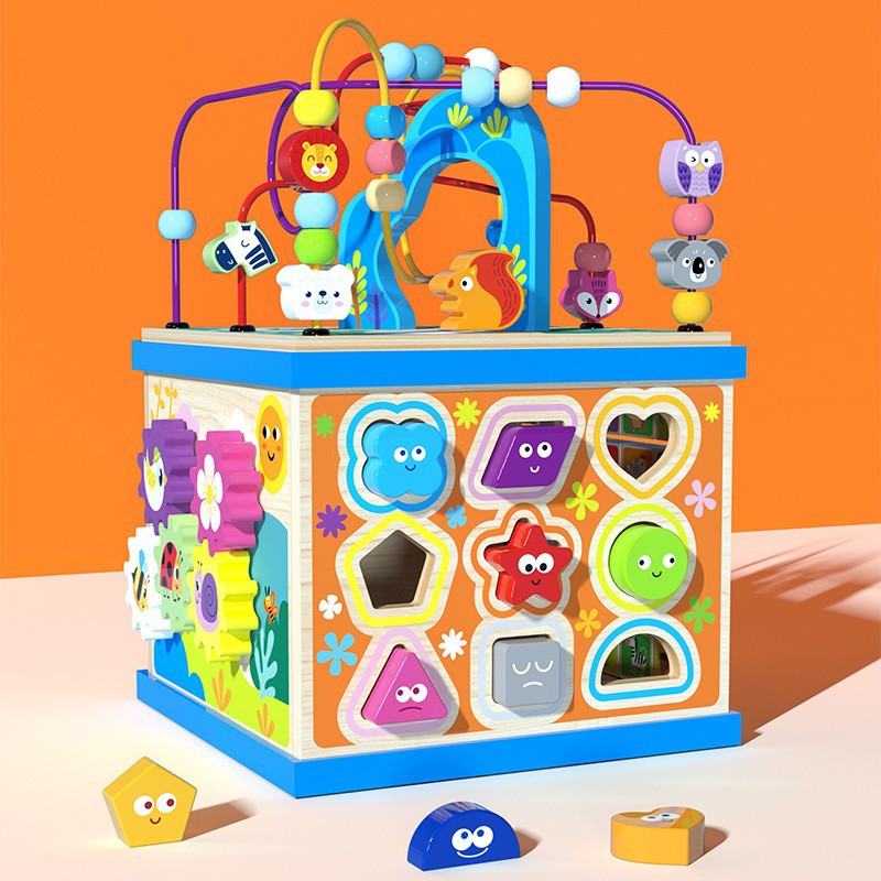 Rompecabezas multifuncional grande de madera para niños caja de tesoro de cuentas redondas grandes Educación temprana Inteligencia a juego escena Caja de Inteligencia juguete