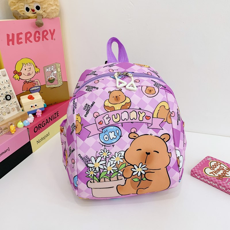 Mochila de dibujos animados para bebés lindos Mochila para niños y niñas con estampado Kapibala Mochila para niños y niñas