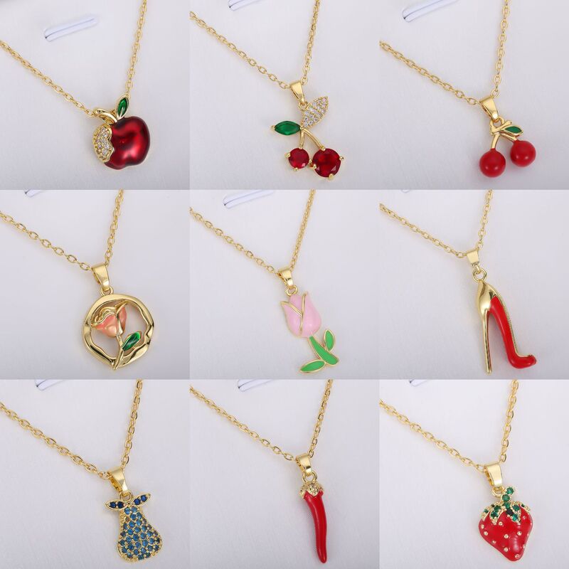 Cross-Border Hot-Selling Fashion Niche Design Cherry Necklace for Women, Elegant and Luxurious with a High-End Feel, Fruit Pendant Clavicle Chain