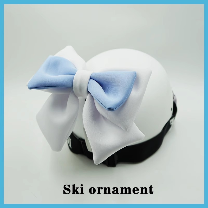 Blue/White Double Layer Bow Ski Helmet Decoration Motorcycle Riding Gear